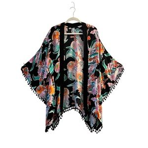 Tina Turk Tropical Waves Floral Batwing Sleeve Kimono Style Swim Coverup.